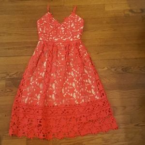 Red crochet lace dress